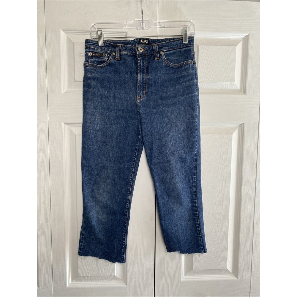 D&G Dolce & Gabbana Cropped Straight Jeans Womens Size 30 Blue Raw Hem Y2K Denim